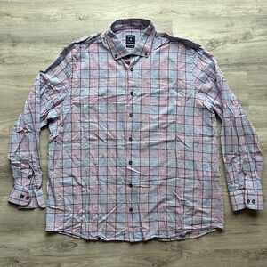 Men’s Johnnie-O Performance Button Up Plaid Shirt Long Sleeved Size XX Large